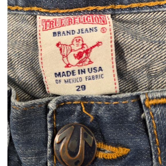 True Religion Straight Leg Jeans Mens 29 Blue Medium Wash Made in USA Distressed - Picture 3 of 11